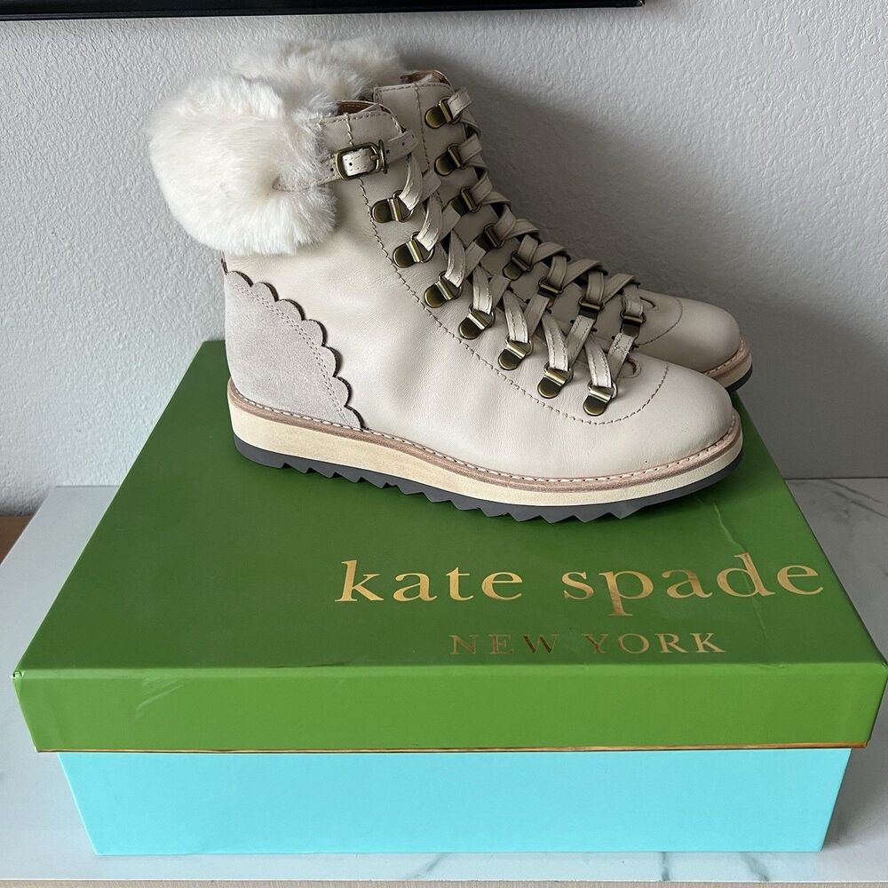 Kate Spade New York OFF WHITE SHALIMAR CALF Women's Maira Hiking Boot Size 6